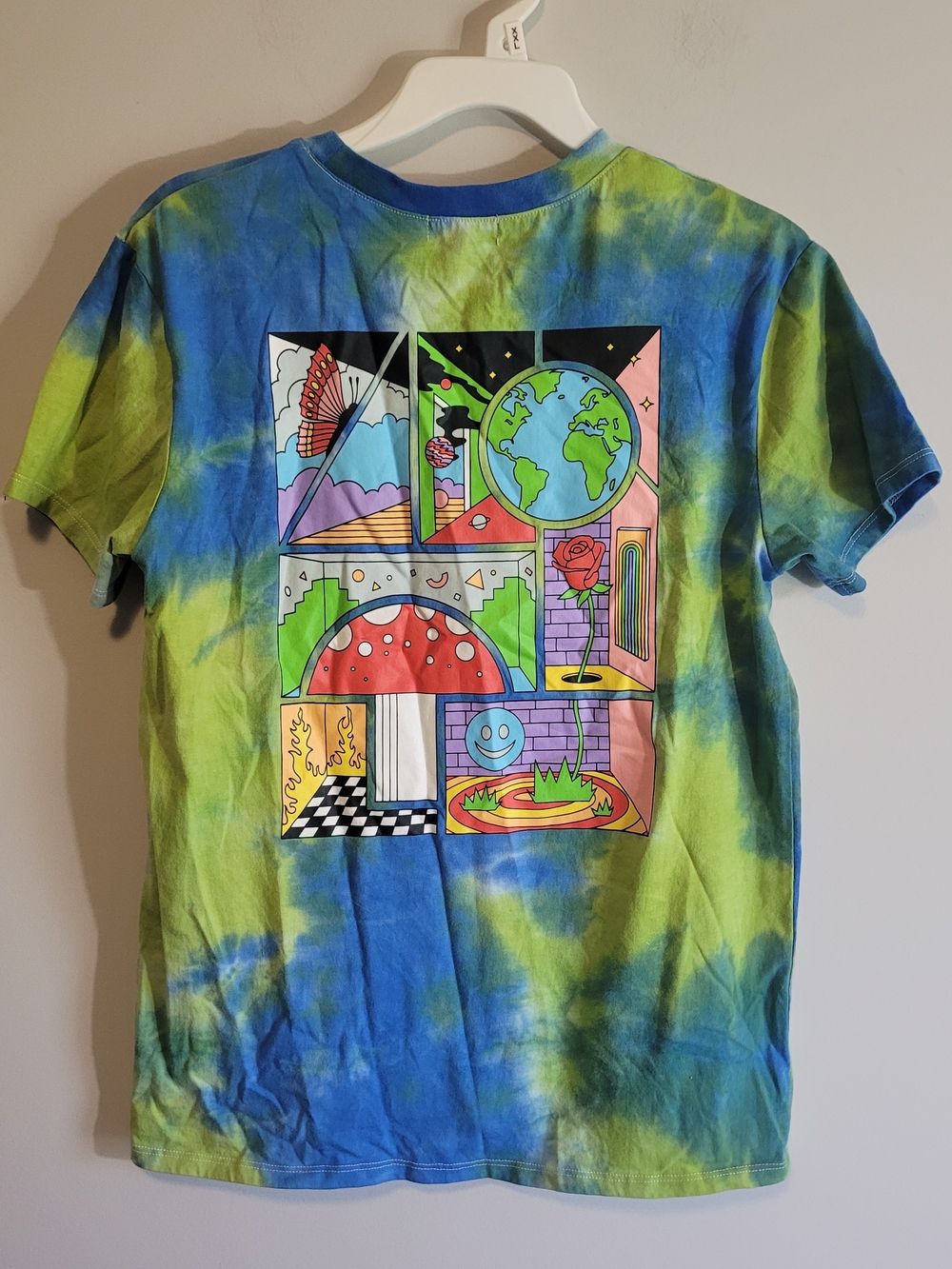 A.LAB Tie Dye Graphic Tee Blue Green Back Print Medium - Picture 4 of 7